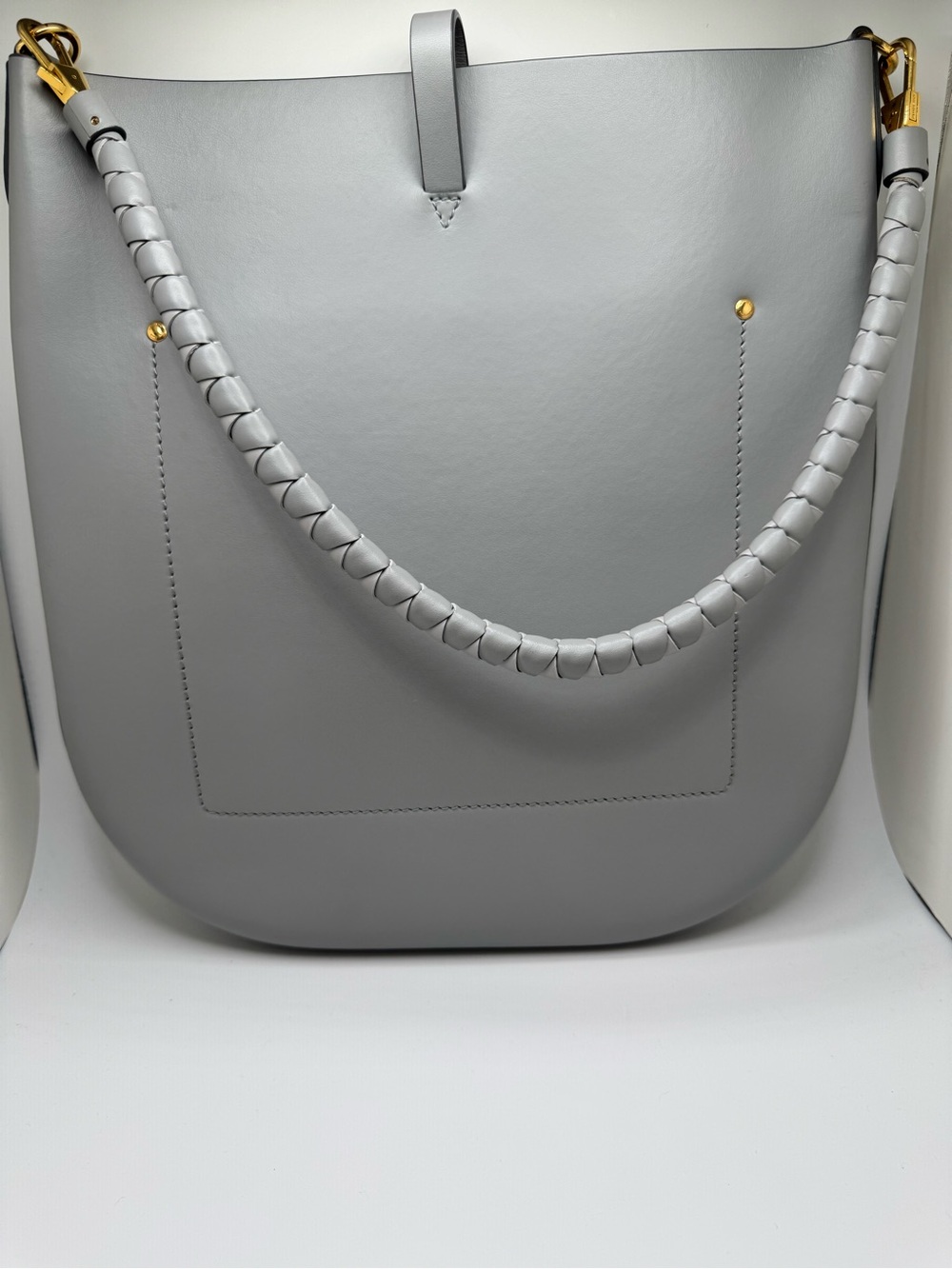 Burberry Anne Hobo Bag Cloud Grey Leather TB Monogram Large - Picture 3 of 12